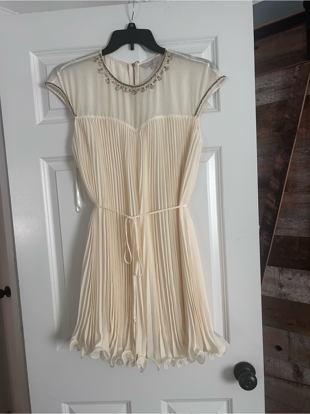 Ted Baker Cream Pleated Chiffon Embellished Mini Dress